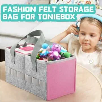 Carrying Case for Toniebox Starter Set and Tonies Figurines, Travel Felt Cloth Musical Toy Folding Bag for Toniebox Accessories (Pink)