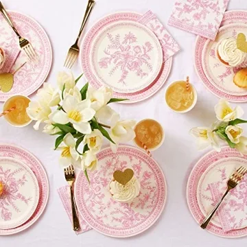 Coterie Pink Floral Decorative Paper Plates Set of 10
