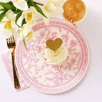 Coterie Pink Floral Decorative Paper Plates Set of 10