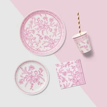Coterie Pink Floral Decorative Paper Plates Set of 10
