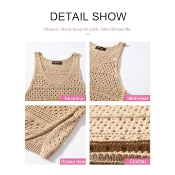 Dokotoo Bathing Suit Cover up for Women 2025 Summer Crewneck Sleeveless Hollow Out Knit Side Split Swimsuit Coverup Crochet Dress Boho Clothes Beach Outfits Beige Small