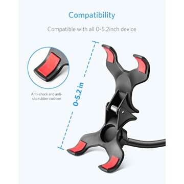 BESTEK BTIH600BK Gooseneck Phone Holder, Lazy Bracket 360° Swivel for iPhone and Other Smart Phones for Bedroom, Office, Bathroom, Kitchen, Black