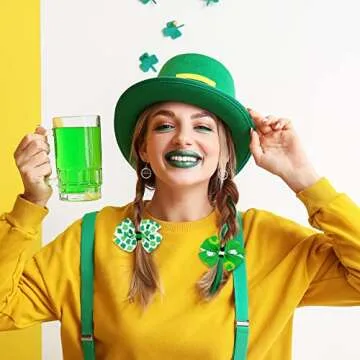 Whaline 12Pcs St. Patrick's Day Bow Hair Ponytail Holders Shamrock Clover Prints Bow Hair Scrunchies Green White Hair Ties Irish Holiday Elastic Hair Bands for Women Girls Teens Hair Accessories