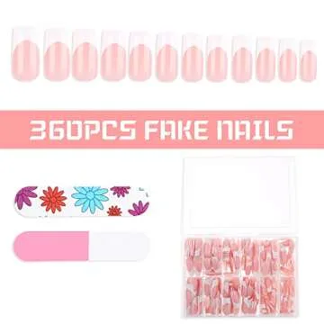 cobee Press on Nails Square Long, 360 Pcs Coffin Fake Nails French Tip Nude Color False Nail Glossy Full Cover Glue on Nails Ballerina Nail Art Manicure Decorations for Women Girls(Rectangle)