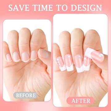 cobee Press on Nails Square Long, 360 Pcs Coffin Fake Nails French Tip Nude Color False Nail Glossy Full Cover Glue on Nails Ballerina Nail Art Manicure Decorations for Women Girls(Rectangle)