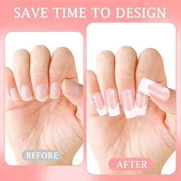 cobee Press on Nails Square Long, 360 Pcs Coffin Fake Nails French Tip Nude Color False Nail Glossy Full Cover Glue on Nails Ballerina Nail Art Manicure Decorations for Women Girls(Rectangle)