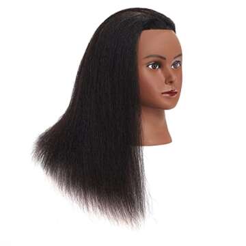 Traininghead 100% Real Hair Mannequin Head Training Head Cosmetology Doll Head Manikin Practice Head Hairdresser With Free Clamp Holder Female (Black Hair B)