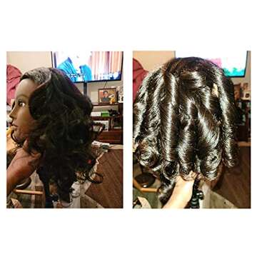 Traininghead 100% Real Hair Mannequin Head Training Head Cosmetology Doll Head Manikin Practice Head Hairdresser With Free Clamp Holder Female (Black Hair B)