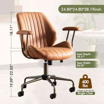 CAODOC High Back Office Chair,Modern Swivel Office Chair,Brown Suede Fabric Gaming Chair,Height Adju...