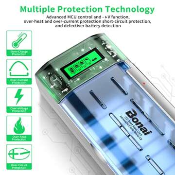 BONAI LCD Battery Charger Fast Charging C D AA AAA 9V