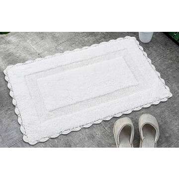 Cotton Crochet Bathmat with Antiskid 17x24 White, 100% Pure Cotton, Super Soft White, Plush & Absorb...