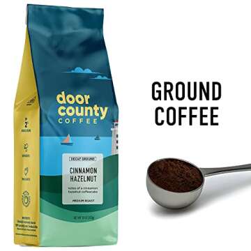 Door County Coffee Cinnamon Hazelnut DECAF Flavored | 10oz Bag | Ground Medium Roast | 100% Arabica ...