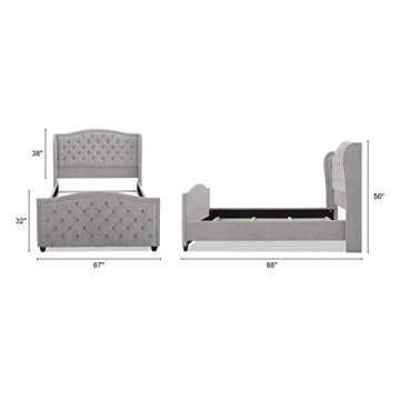 Jennifer Taylor Home Marcella Upholstered Shelter Headboard Bed Set, Queen, Silver Grey Polyester