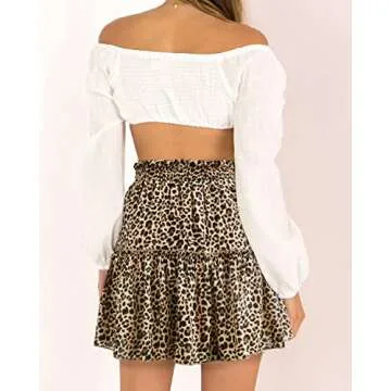 Alelly Women's Summer Cute High Waist Ruffle Skirt Floral Print Swing Beach Mini Skirt