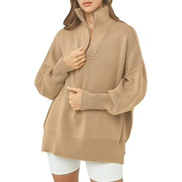 ANRABESS Oversized Quarter Zip Sweater for Fall Fashion
