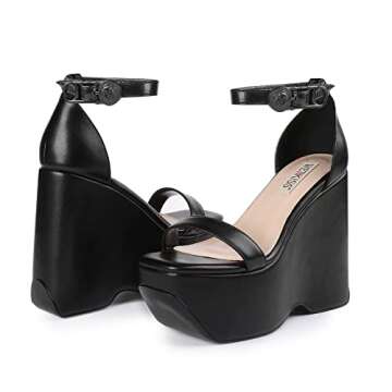 wetkiss Black Wedges for Women Wedge Heels for Women Women's Platform Wedge Sandals Wedges Shoes for Women Square Open Toe Strappy Heel Sandals