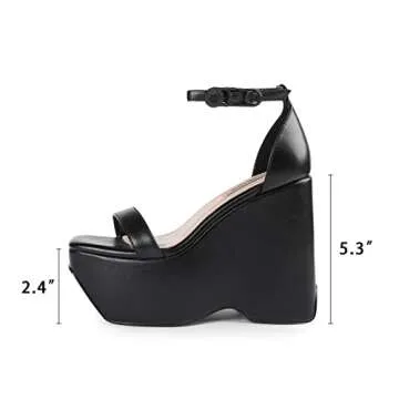 wetkiss Black Wedges for Women Wedge Heels for Women Women's Platform Wedge Sandals Wedges Shoes for Women Square Open Toe Strappy Heel Sandals