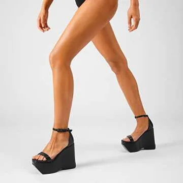 wetkiss Black Wedges for Women Wedge Heels for Women Women's Platform Wedge Sandals Wedges Shoes for Women Square Open Toe Strappy Heel Sandals