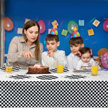 Black and White Checkered Racecar Themed Birthday Party Tableware, 20 Plates and 20 Napkins and Tablecloth71 '' x 42 '' Children's Racecar Theme Birthday Party Decorate Supplies for Boys Girls