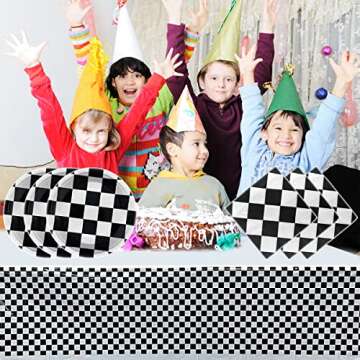 Black and White Checkered Racecar Themed Birthday Party Tableware, 20 Plates and 20 Napkins and Tablecloth71 '' x 42 '' Children's Racecar Theme Birthday Party Decorate Supplies for Boys Girls