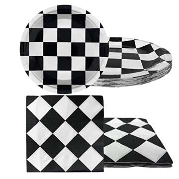 Black and White Checkered Racecar Themed Birthday Party Tableware, 20 Plates and 20 Napkins and Tablecloth71 '' x 42 '' Children's Racecar Theme Birthday Party Decorate Supplies for Boys Girls