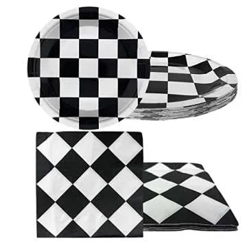 Black and White Checkered Racecar Themed Birthday Party Tableware, 20 Plates and 20 Napkins and Tablecloth71 '' x 42 '' Children's Racecar Theme Birthday Party Decorate Supplies for Boys Girls