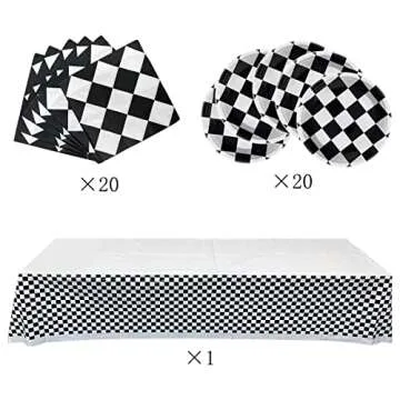 Black and White Checkered Racecar Themed Birthday Party Tableware, 20 Plates and 20 Napkins and Tablecloth71 '' x 42 '' Children's Racecar Theme Birthday Party Decorate Supplies for Boys Girls