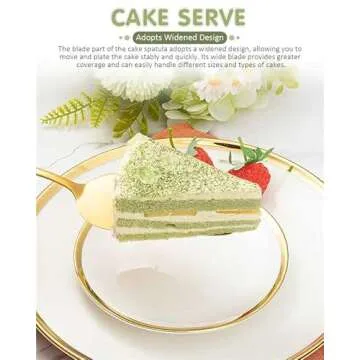 FTAKRY 2-Piece Premium Cake Cutting Set, Exquisite Knife and Server with Serrated Design, Includes Cake Knife and Pie Spatula for Pastry, Pizza and Desserts (Gold)