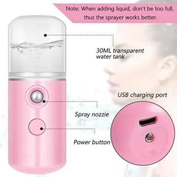 Mudder 4 Pcs Nano Facial Mister Handy Nano Mist Sprayer 30ml Visual Water Tank Portable Face Steamer Mini USB Mister for Lash Extensions, Skin Care, Makeup(White, Light Pink, Blue, Pink)