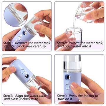 Mudder 4 Pcs Nano Facial Mister Handy Nano Mist Sprayer 30ml Visual Water Tank Portable Face Steamer Mini USB Mister for Lash Extensions, Skin Care, Makeup(White, Light Pink, Blue, Pink)