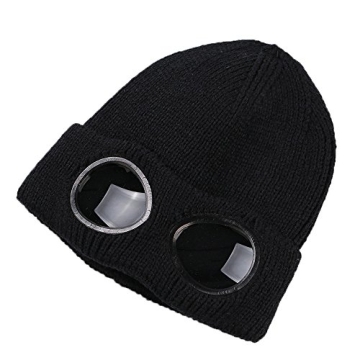 MansWill Unisex Wool Knitted Goggles Beanie, Warm Winter Stylish Hat Outdoor Sports Cap, Black, Medi...
