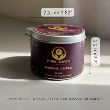 Sensual Massage Candle - Melts to Silky Oil, No Waxy Residue - Skin Moisturizing Body Massage Oil Candles (160 Grams or 6 oz.) - with Palmarosa, Ylang Ylang, Black Pepper by PURE EARTH essentials