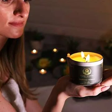 Sensual Massage Candle - Melts to Silky Oil, No Waxy Residue - Skin Moisturizing Body Massage Oil Candles (160 Grams or 6 oz.) - with Palmarosa, Ylang Ylang, Black Pepper by PURE EARTH essentials