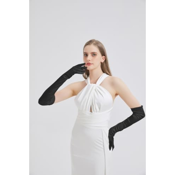 Elegant Long Black Satin Gloves for Parties and Weddings