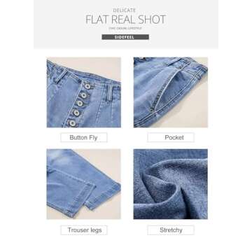 Sidefeel Women's High Waisted Jeans Button Fly Stretchy Straight Wide Leg Denim Pants Dark Blue Size 12