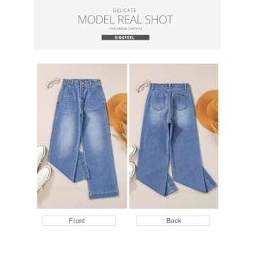 Sidefeel Women's High Waisted Jeans Button Fly Stretchy Straight Wide Leg Denim Pants Dark Blue Size 12