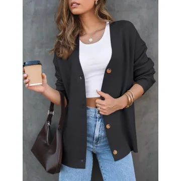 LILLUSORY Women Oversized Cardigan Sweater Fall Outfits Cloth Fashion V Neck Knit Button Front Casual Trendy Tops Black X-Small
