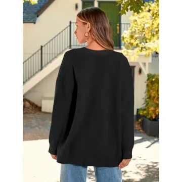 LILLUSORY Women Oversized Cardigan Sweater Fall Outfits Cloth Fashion V Neck Knit Button Front Casual Trendy Tops Black X-Small
