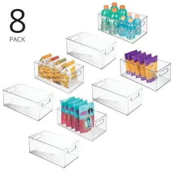 mDesign Deep Plastic Kitchen Storage Bins, 8 Pack, Clear