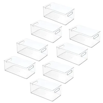mDesign Deep Plastic Kitchen Storage Bins, 8 Pack, Clear