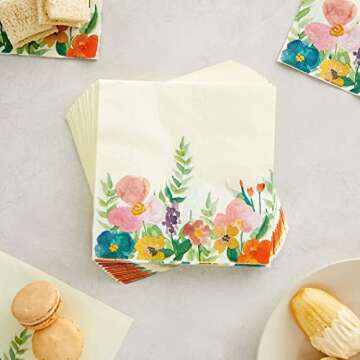Juvale 100 Pack Vintage Style Disposable Floral Paper Napkins, 2-Ply, 6.5x6.5”, Napkins for Garden...