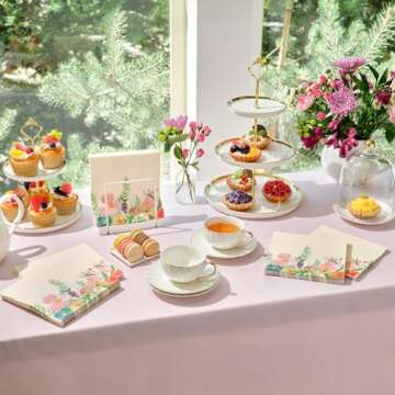 Juvale 100 Pack Vintage Style Disposable Floral Paper Napkins, 2-Ply, 6.5x6.5”, Napkins for Garden Bridal Shower, Tea Party, & Wedding