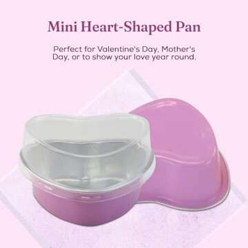 KitchenDance Disposable Aluminum Mini Heart Shaped Cake Pan with Lid - 3.5 Ounce, Pink