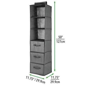 mDesign Hanging Storage Organizer with 3 Drawers and 3 Shelves