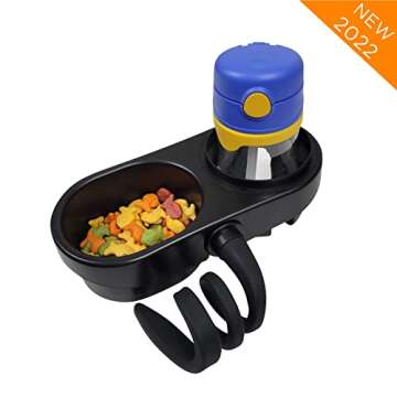 liuliuby Stroller Snack Tray with Cup Holder Accessory- Universal Stroller Accessories for Baby & Toddler - Snack and Drink Organizer with Non-Slip Silicon Arm Grip for Belly Bar, Frames and More