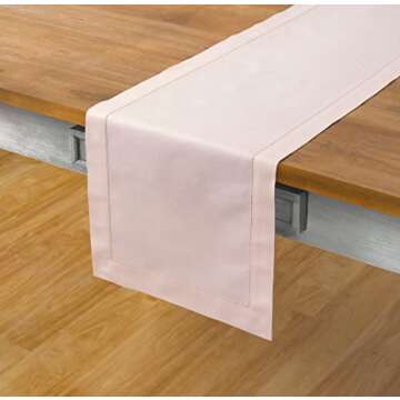 Handcrafted Solino Home Pink Cotton Linen Hemstitch Table Runner 36 Inch