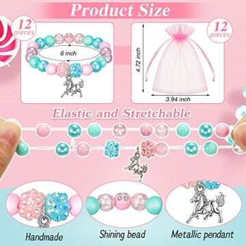 12 Pieces Horse Party Favors Bracelet for Girls Gifts 6 Inch Horse Beaded Bracelet with 12 Small Dra...