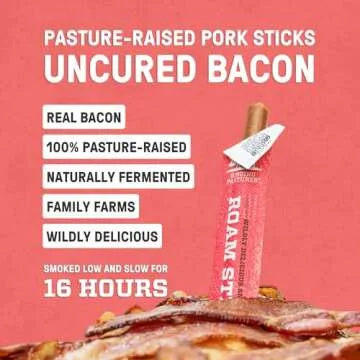 100% Pasture Raised and Naturally Fermented Pork Snack Meat Sticks with Bacon by Singing Pastures, 1 Ounce Sticks, (Pack of 12), Keto and Paleo Friendly Diet, Low Carb, Gluten Free, High Protein