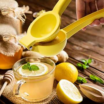 Premium Quality Metal Lemon Squeezer, Lime Juice Press, Manual Press Citrus Juicer For Squeeze The Freshest Juice - Yellow (A-Yellow)