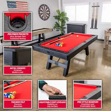 GoSports 7 ft Pool Table with Wood Finish - Modern Billiards Table with 2 Cue Sticks, Balls, Rack, Felt Brush and Chalk - Choose Your Style